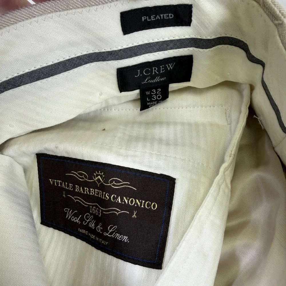 J.Crew Ludlow Suit Mens 40R 34W Beige Wool Silk Linen Vitale Barberis Canonico